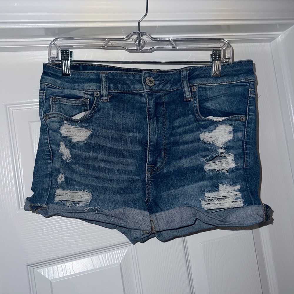 American Eagle Outfitters Distressed Dark Blue Denim Jean Shorts